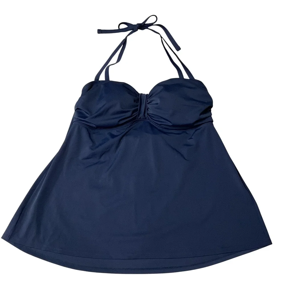 Cocos Swim Halter Padded Sweetheart Neckline Flowy Tankini Swim Top Navy Size 20